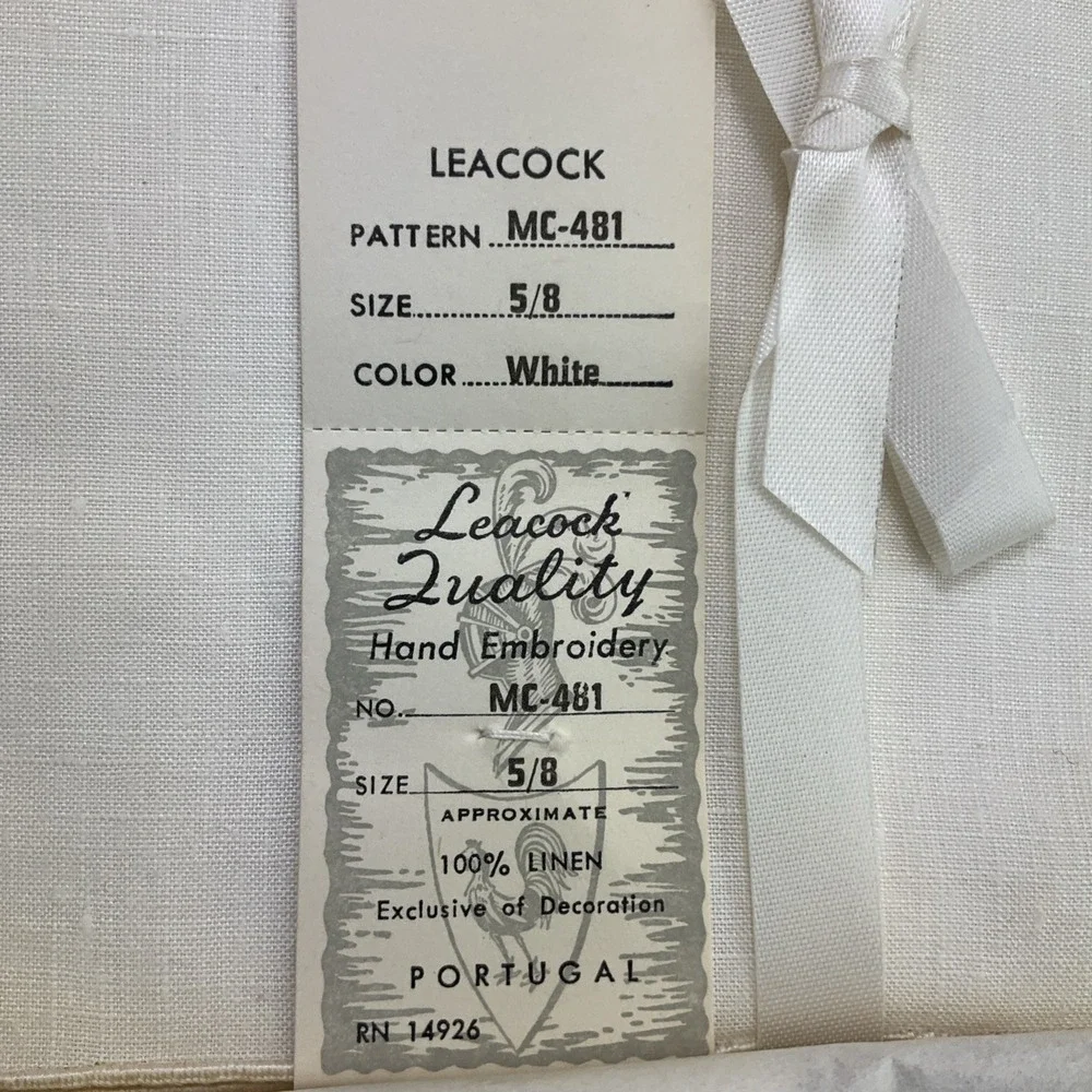 Leacock Portugal Handmade Linen Cocktail Napkins Set 8 Whitework Grapes MC-481